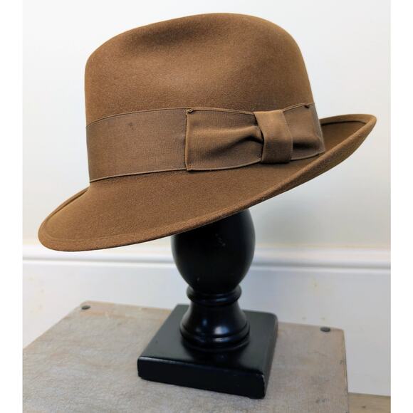 Vintage Stetson Men's Mallory Saddle Brown Caramel Wool "Furlana" Fedora Size 7 - Picture 6 of 11